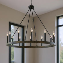 Load image into Gallery viewer, 36" Candle Style Twelve Light Metal Dimmable Chandelier - Black
