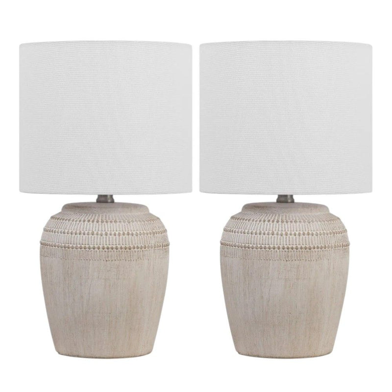 Gourd Table Lamps With Drum Shades (Set of 2) - White