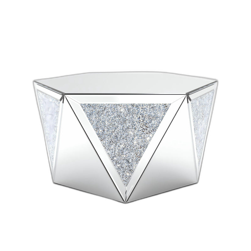 Mirrored Hexagon Drum Coffee Table - Silver