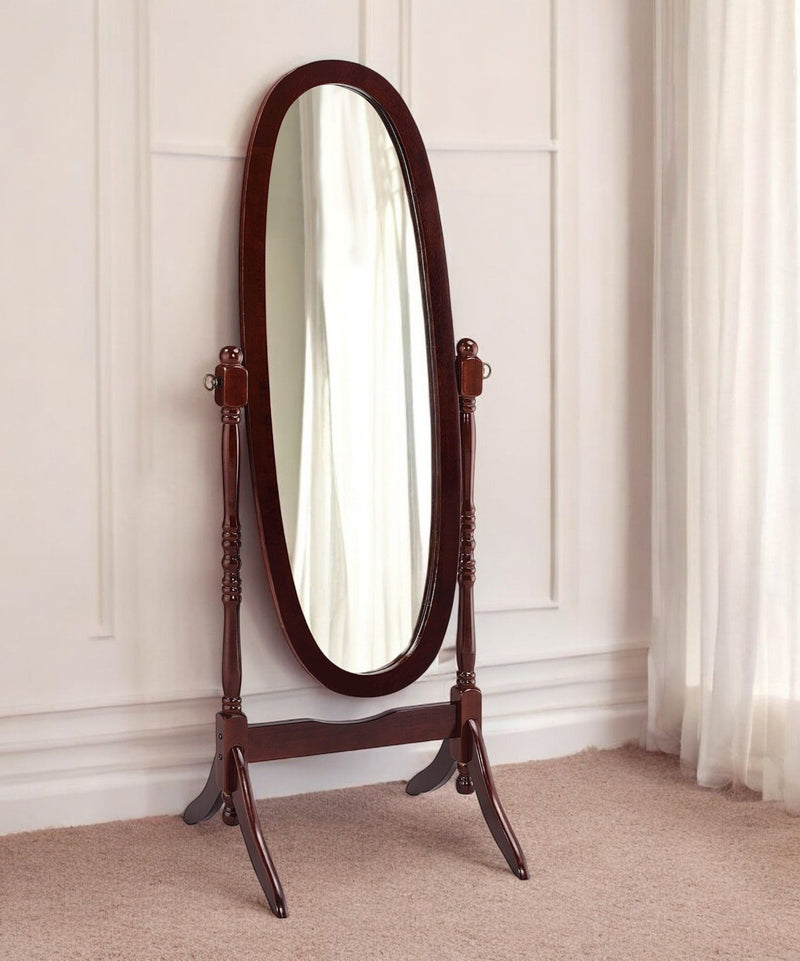 59" Cherry Oval Framed Cheval Standing Mirror - Brown