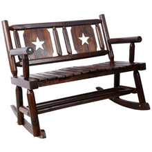Load image into Gallery viewer, Rustic Outdoor Wood Rocking Bench Double Rocking Chair For 2 Persons With Curved Seat, Porch Rocker - Brown
