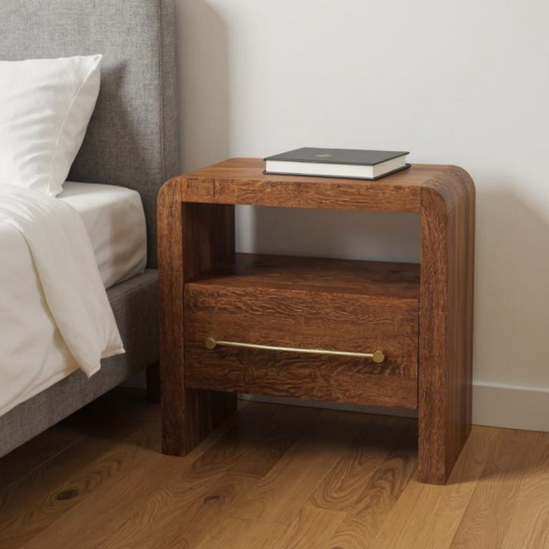 23" Two Drawer Nightstand Solid Wood - Brown