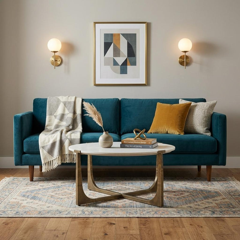 Round Frame Coffee Table - White / Gold / Stone