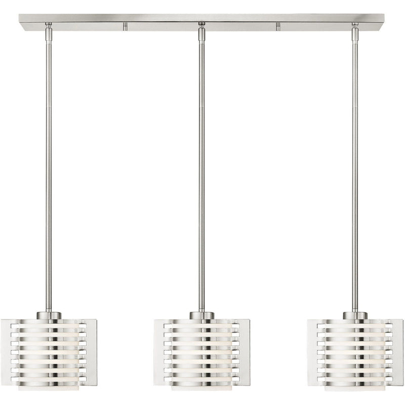 9" Three Light Dimmable Chandelier With Shades - Nickel
