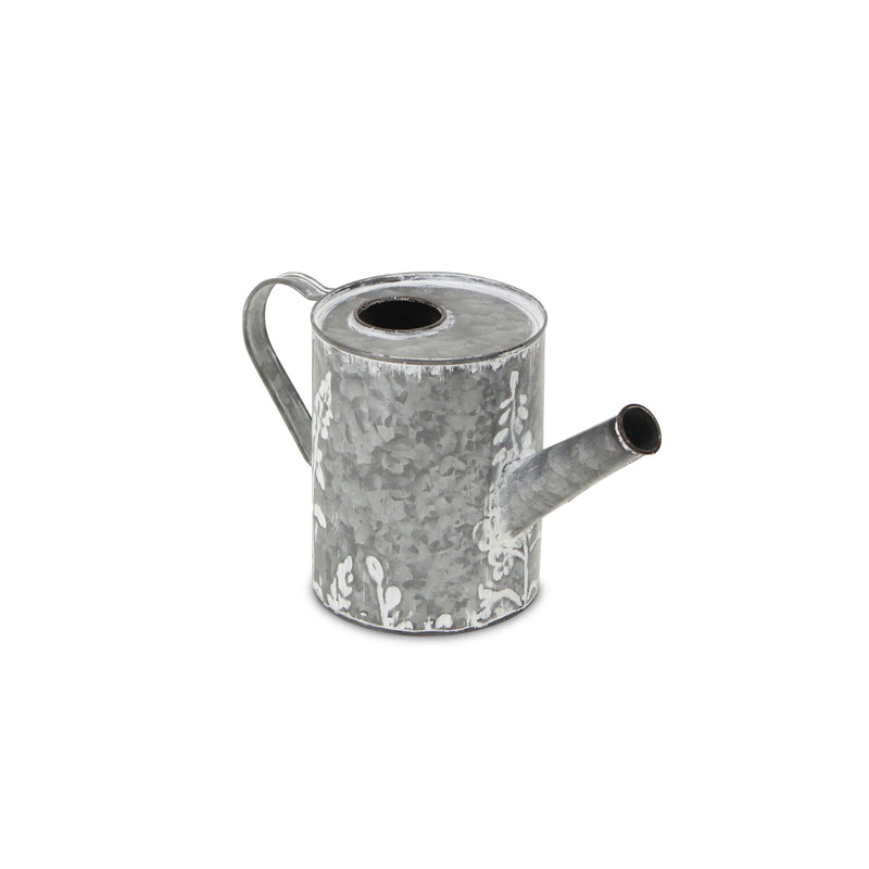 Galvanized Flowers Hand Painted Decorative Watering Can (635818) - Gray / White