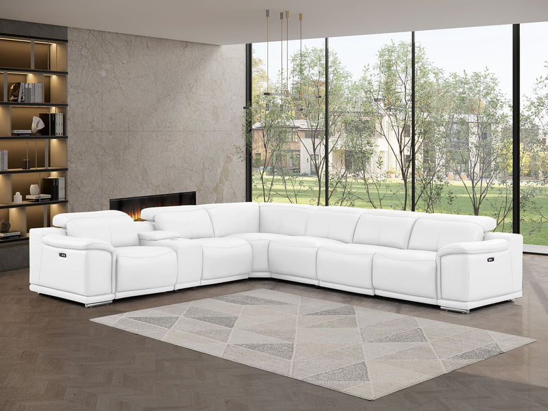Leather Modular L Shaped Seven Piece Corner Sectional With Console - White