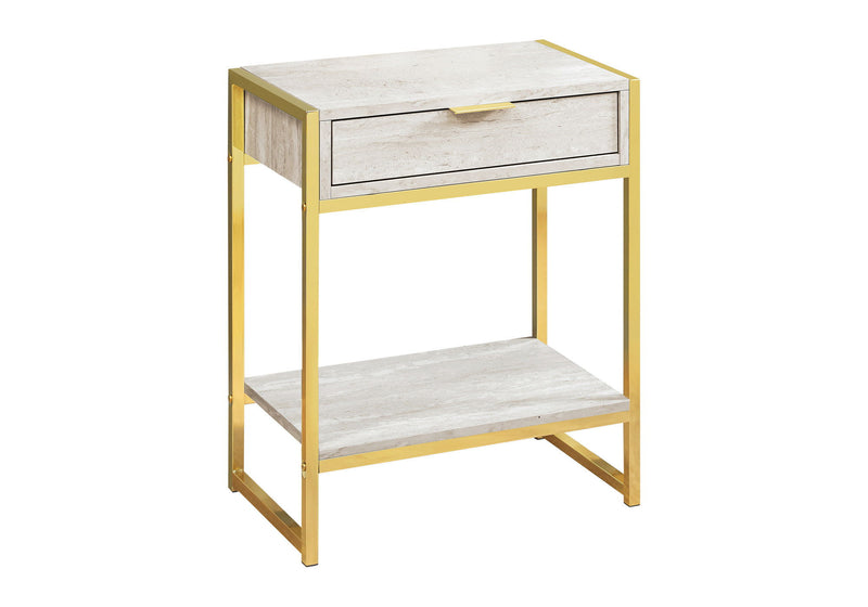 Wood And Metal End Table With Drawer And Shelf - Gold And Beige