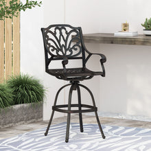 Load image into Gallery viewer, Outdoor Cast Aluminum Swivel Bar Stool With Scrolled Arms - Bronze
