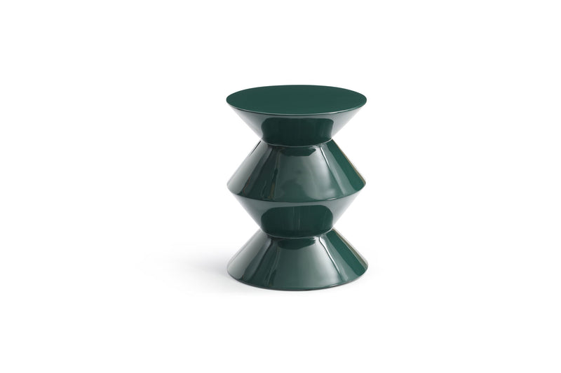 Wood Round Top Geo Pedestal End Table - Green
