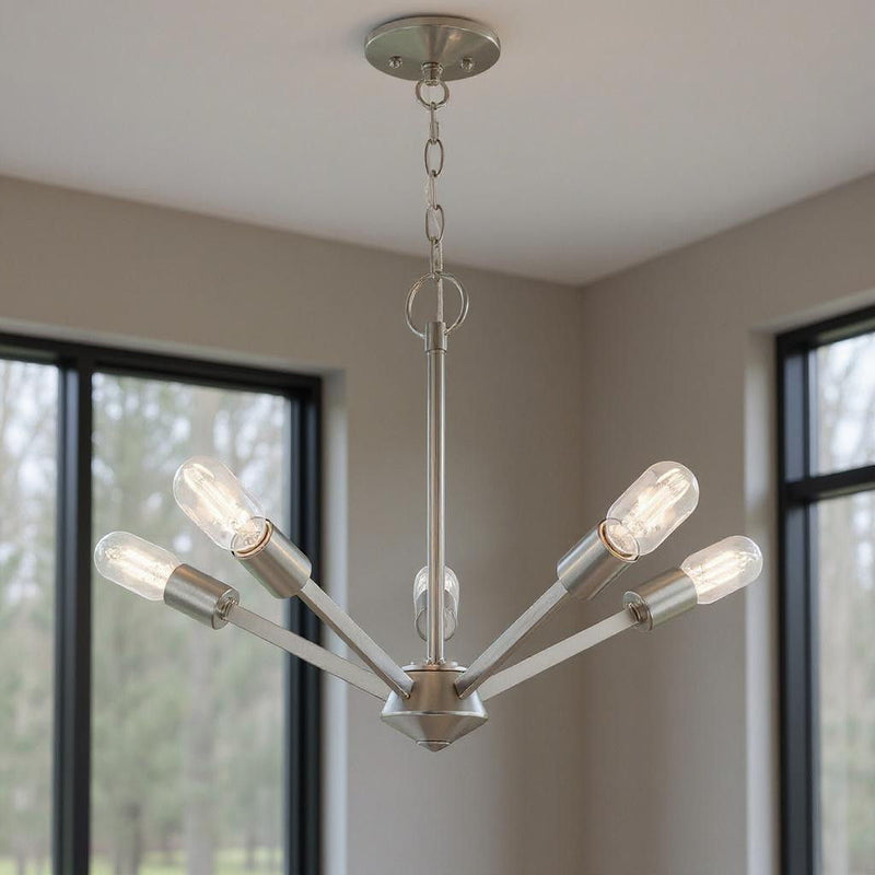 18" 5-Light Dimmable Chandelier With Shades - Nickel