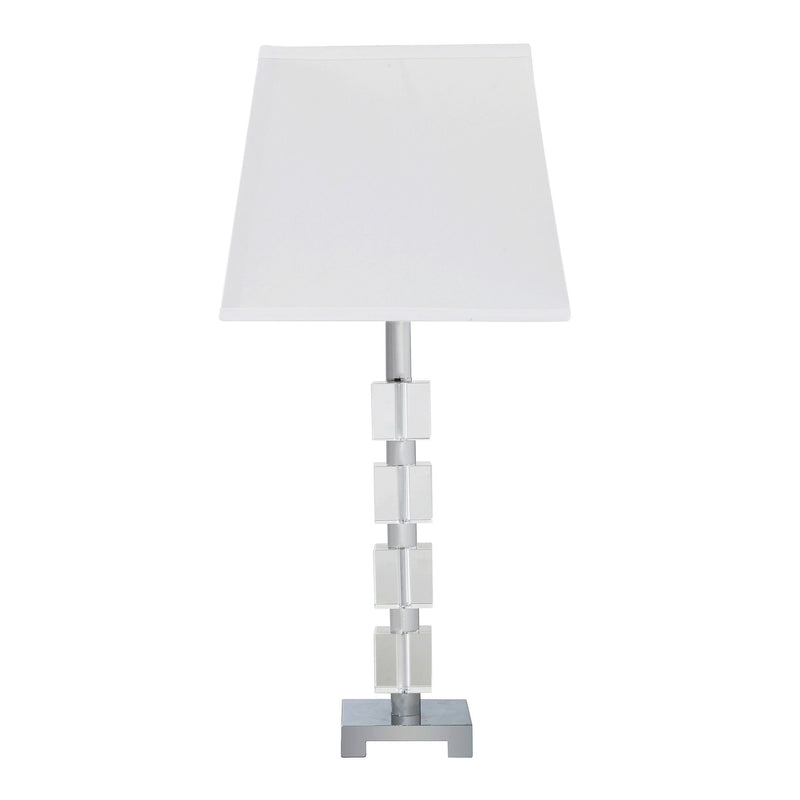 Crystal Geo Cubed Table Lamp With Sharp Corner Square Tapered Shade - Clear White