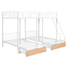 Load image into Gallery viewer, Full Over Twin &amp; Twin Bunk Bed, Metal Triple Bunk Bed with Drawers and Guardrails, White
