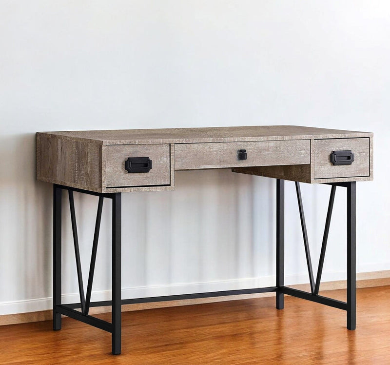 23.8" x 47.3" x 30.8" Computer Desk With Three Drawers - Taupe And Black