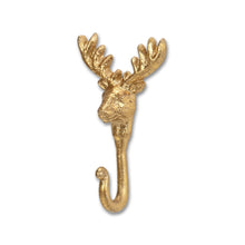 Load image into Gallery viewer, 3" Cast Iron Deer Stag Wall Hook - Gold
