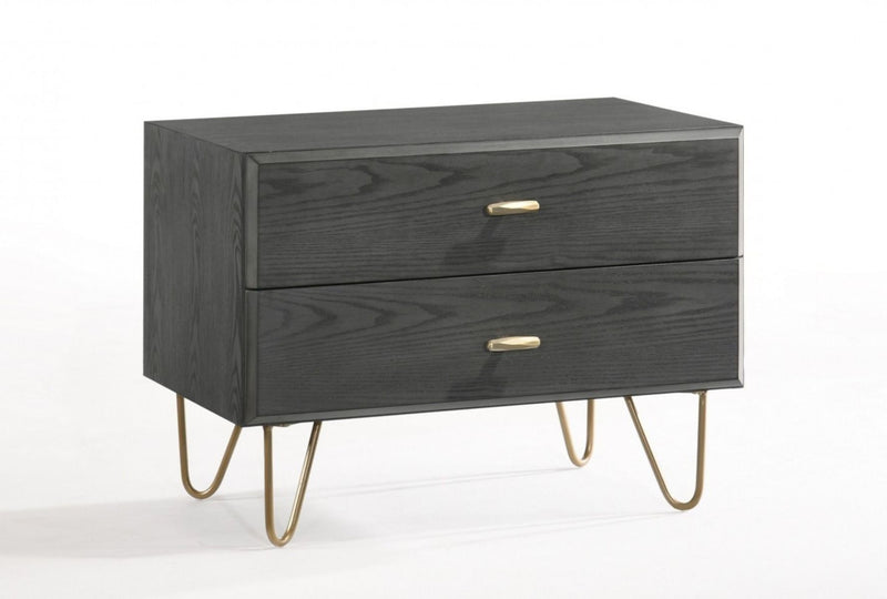 Contemporary Nightstand With Two Drawers - Gray And Gold