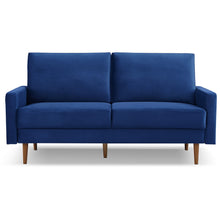 Load image into Gallery viewer, Velvet Sofa With Dark Brown Legs - Blue
