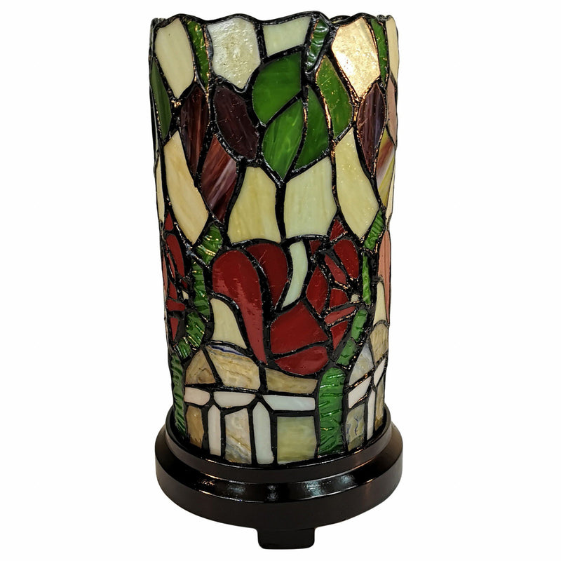 Floral Stained Glass Accent Lamp - Red Green And Black