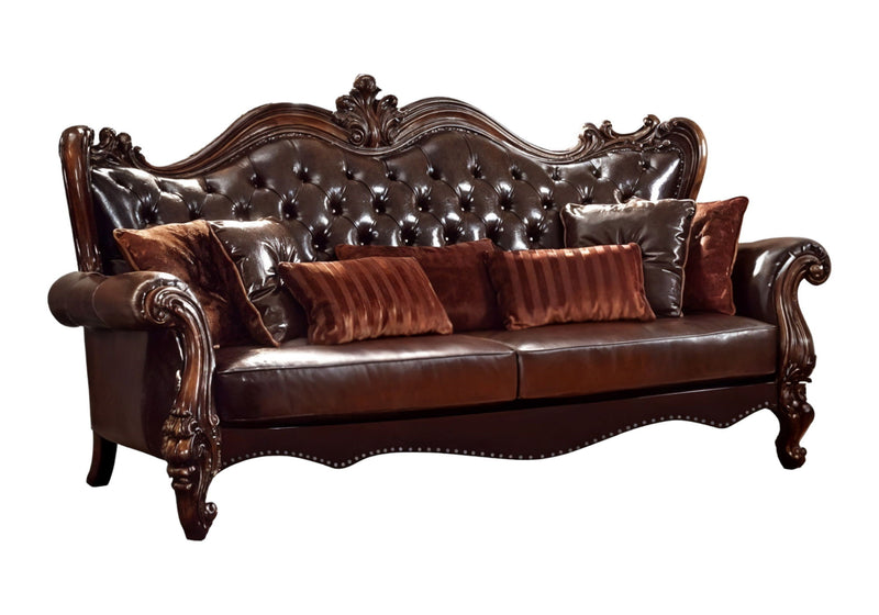 Faux Leather Sofa And Toss Pillows With Cherry Blossom Pink Legs - Brown