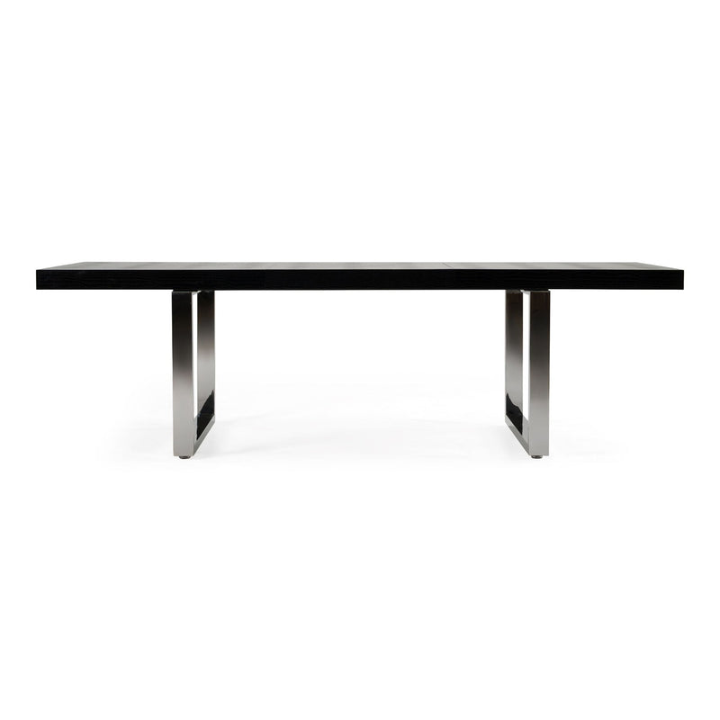 Wood Stainless Steel Removable Leaf Sled Base Extendable Dining Table - Black / Silver