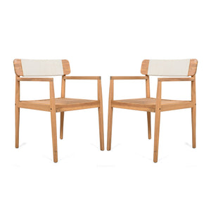 Creative Braided Acacia Wood Outdoor Dining Table And Chairs With Armrests (Set of 2) - Teak / White