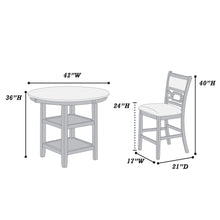 Load image into Gallery viewer, 5 Piece Counter Height Dining Set With Storage Shelves Round Table And Upholstered High Chairs - Gray

