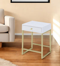 Load image into Gallery viewer, Solid Wood End Table With Drawer - Gold And White
