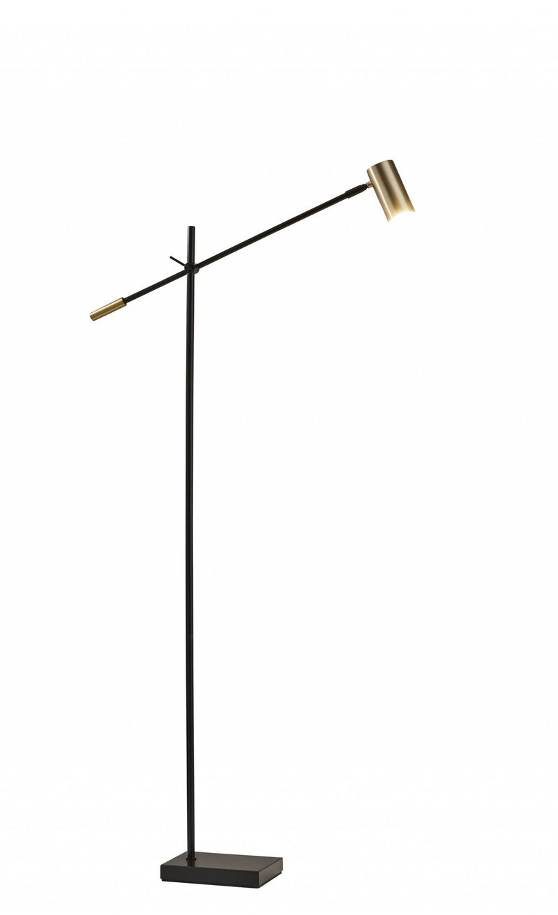 Adjustable LED Task Floor Lamp With Antiqued Brass Cylinder Shade - Black