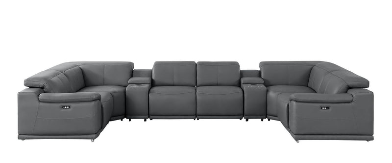 Leather Modular U-Shaped Eight Piece Corner Sectional With Console - Battleship Gray