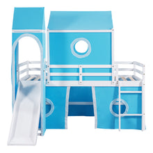 Load image into Gallery viewer, Twin Size Bunk Bed with Slide Blue Tent and Tower - Blue
