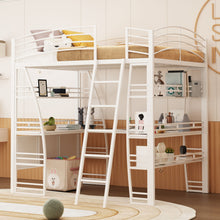 Load image into Gallery viewer, Loft Bed With 4 Layers Of Shelves And L-Shaped Desk, Stylish Metal Frame Bed With A Set Of Sockets, USB Ports And And Wireless Charging
