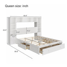 Load image into Gallery viewer, Platform Bed With All In One 2 Nightstand, Storage Shelf And Cabinet Bookcase With 2 Charging Stations
