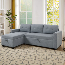 Load image into Gallery viewer, Upholstered Pull Out Sectional Sofa with Storage Chaise, Convertible Corner Couch, Light Grey
