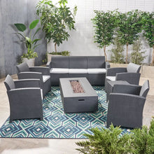 Load image into Gallery viewer, Outdoor Faux Wicker Rattan Style Chat Set With Water Resistant Cushions, 5 Pieces Set - Charcoal / Light Gray
