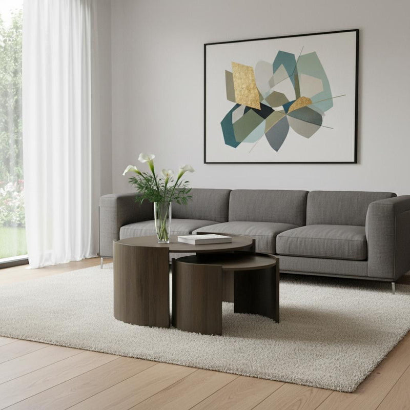 Solid Wood Round Solid Coffee Table - Gray