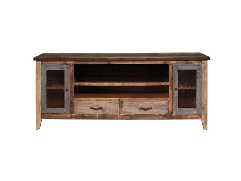 Wood Cabinet Enclosed Storage Distressed, TV Stand - Brown