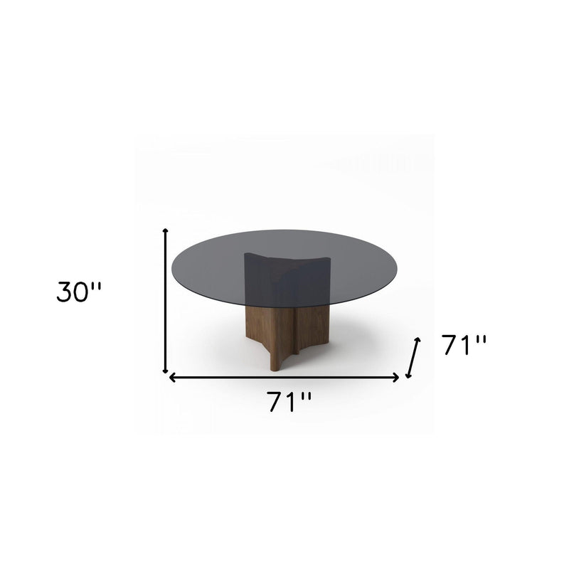 71" Smoky And Rounded Glass And Solid Manufactured Wood Pedestal Base Dining Table - Clear