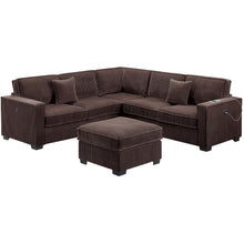 Load image into Gallery viewer, 4 Piece Sectional Set With USB Ports, Left Arm Facing / Right Arm Facing Loveseat, Corner Wedge, Cocktail Ottoman, 2 Pillows - Chocolate
