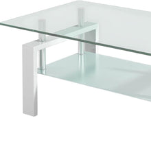 Load image into Gallery viewer, 39" Glass And Steel Coffee Table With Shelf - Clear And White

