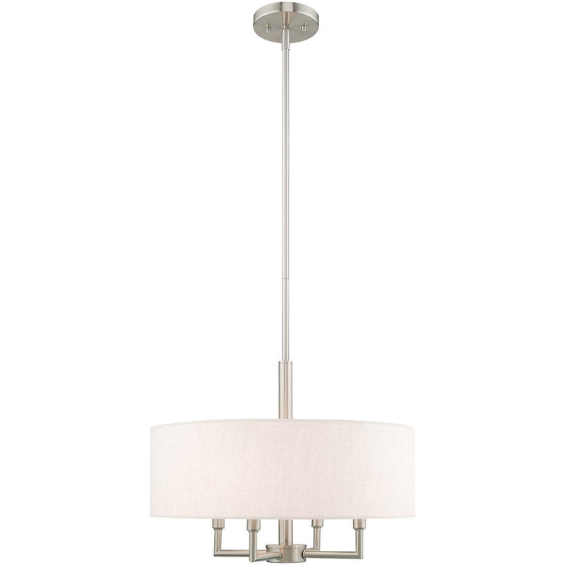 23" Four Light Metal Dimmable Chandelier With Shades - Nickel / Cream