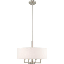 Load image into Gallery viewer, 23" Four Light Metal Dimmable Chandelier With Shades - Nickel / Cream
