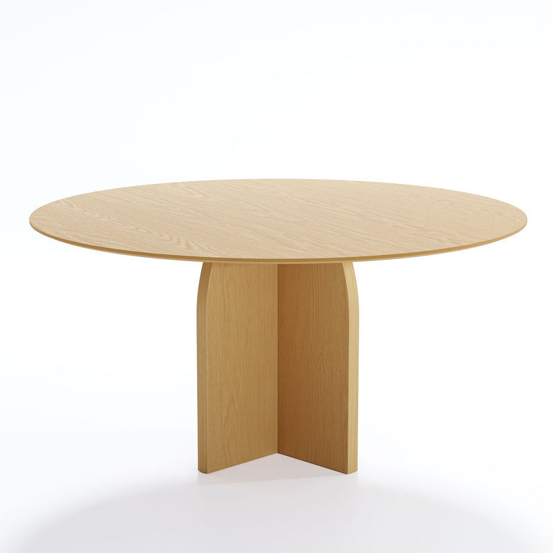 58" Solid Wood Pedestal Base Round Top Dining Table - Beige