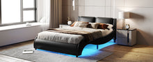 Load image into Gallery viewer, Queen Size Upholstered Faux Leather Platform Bed with LED Light Bed Frame with Slatted - Black
