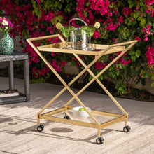 Load image into Gallery viewer, Sherianne - Industrial Bar Cart With Tempered Glass Shelves And Swivel Wheels - Gold
