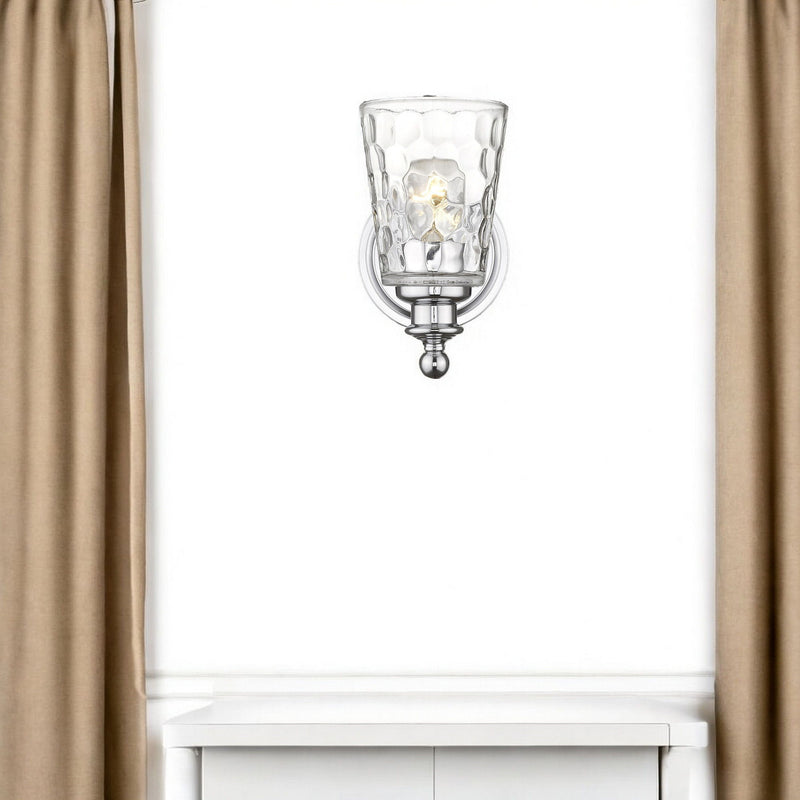 Metal And Pebbled Glass Wall Light - Silver