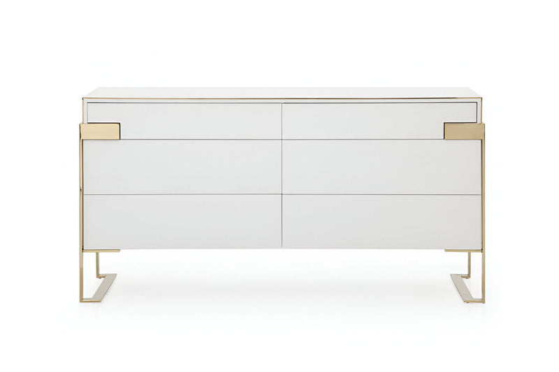 Solid And Manufactured Wood Six Drawer Dresser - White Champagne Gold