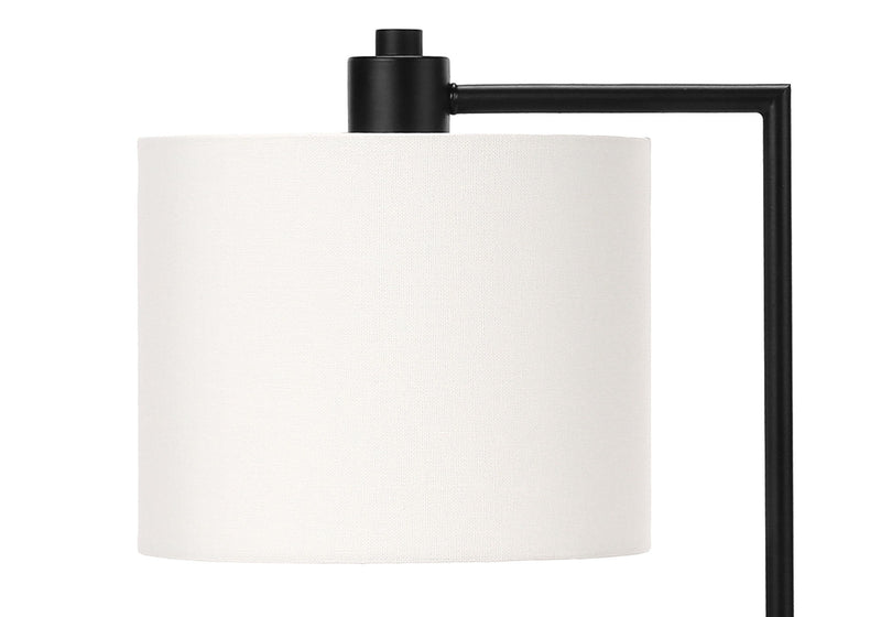 Metal Round USB Table Lamp With Ivory Drum Shade - Black