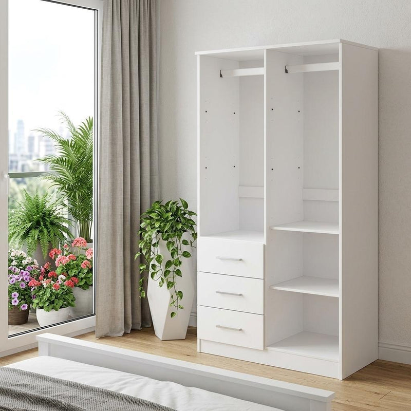 Solid Wood Two Door Three Drawer Combo Dresser - White