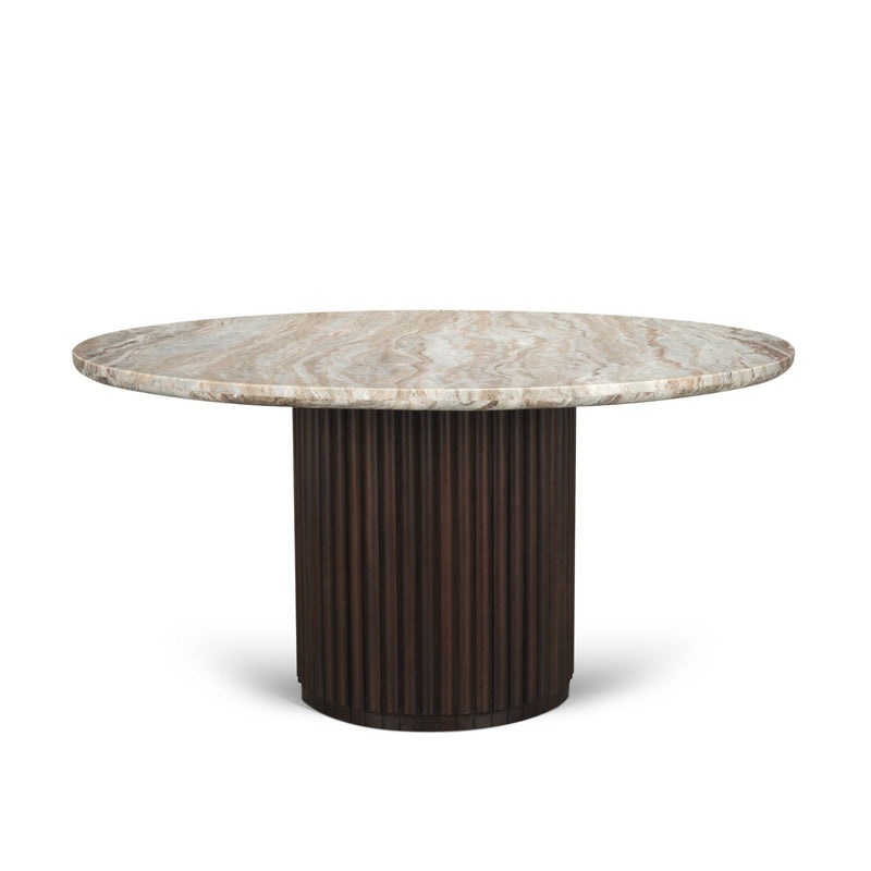 Marble Solid Wood Pedestal Base Round Top Dining Table (727906) - Brown