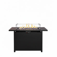 Load image into Gallery viewer, Outdoor 2 In 1 Gas Fire Pit Table With Lid &amp; Glass Shield, Stainless Burner, Lava Rock, Rectangular Design - Black
