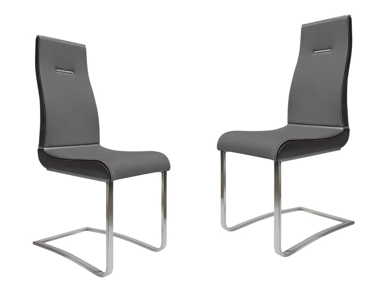 Upholstered Faux Leather Dining Side Chairs (Set of 2) - Dark Gray / Silver